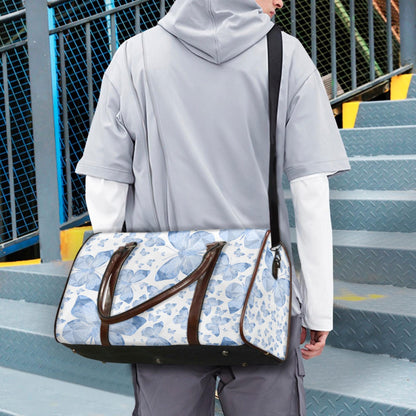 Blue Butterflies In White Duffle Bag
