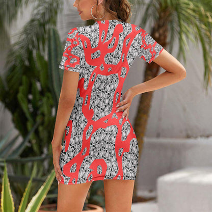Skulls In Red Slim-fit Short-sleeved Dress