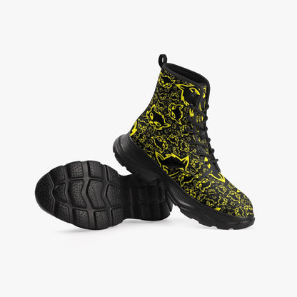 Black Yellow Mellow Casual Leather Chunky Boots