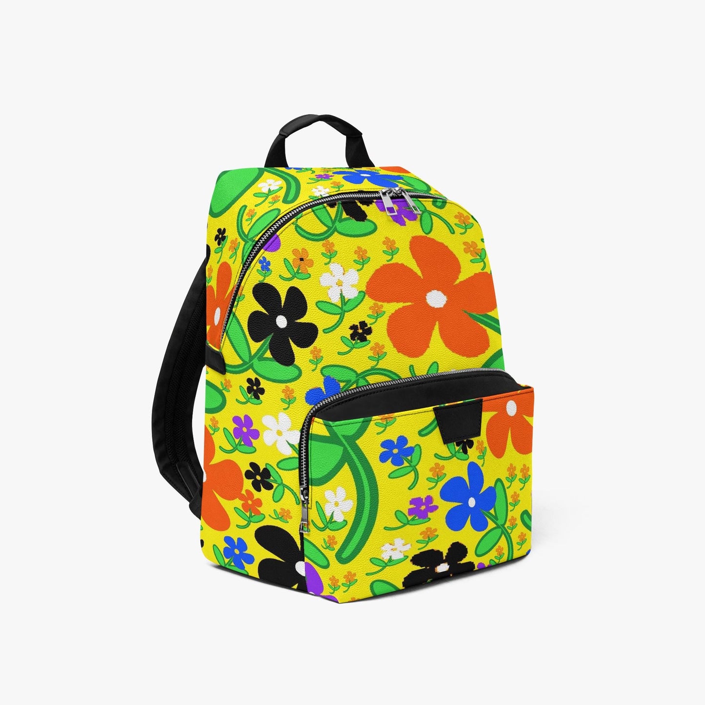 Colorful Flower Zipper-up Leather Backpack
