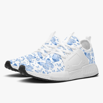 Blue Butterflies In White Lightweight Athletic Sneakers - Backstay Printable