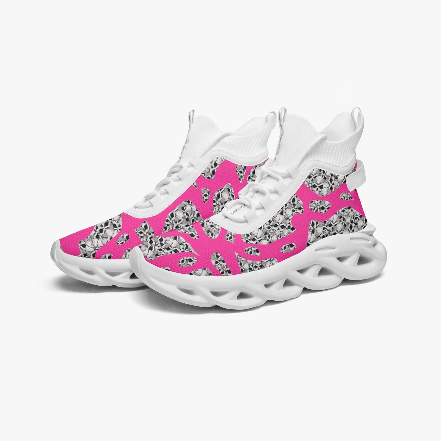 Skulls In Pink High-top Bounce Mesh Knit Sneakers