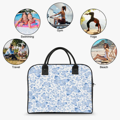 Blue Butterflies In White Large Travel Handbag