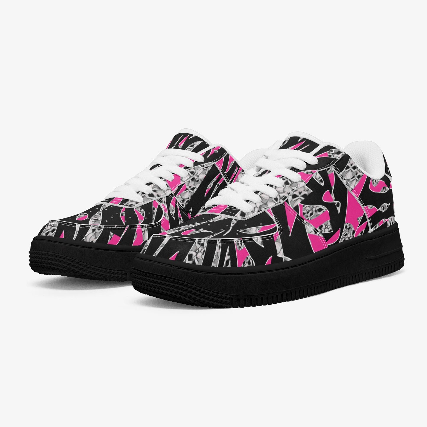 Skullfetti Low-Top Leather Sports Sneakers - Black Sole