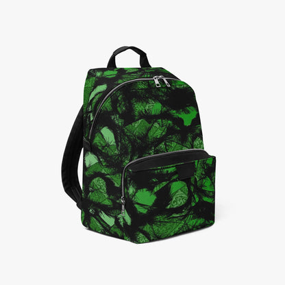 Green Fur Like Zipper-up Leather Backpack