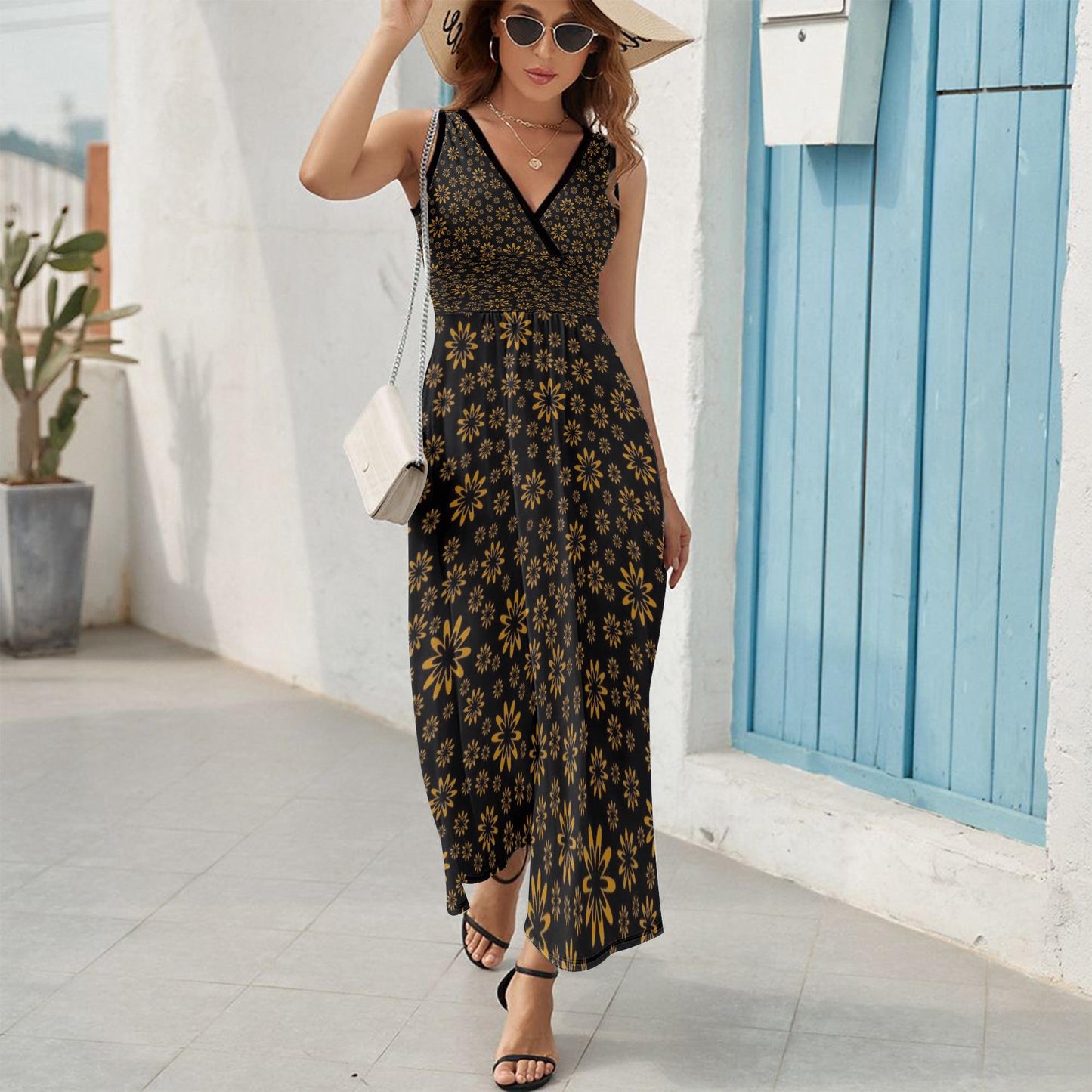 Flower Boomtelyah V-neck Sleeveless Dress