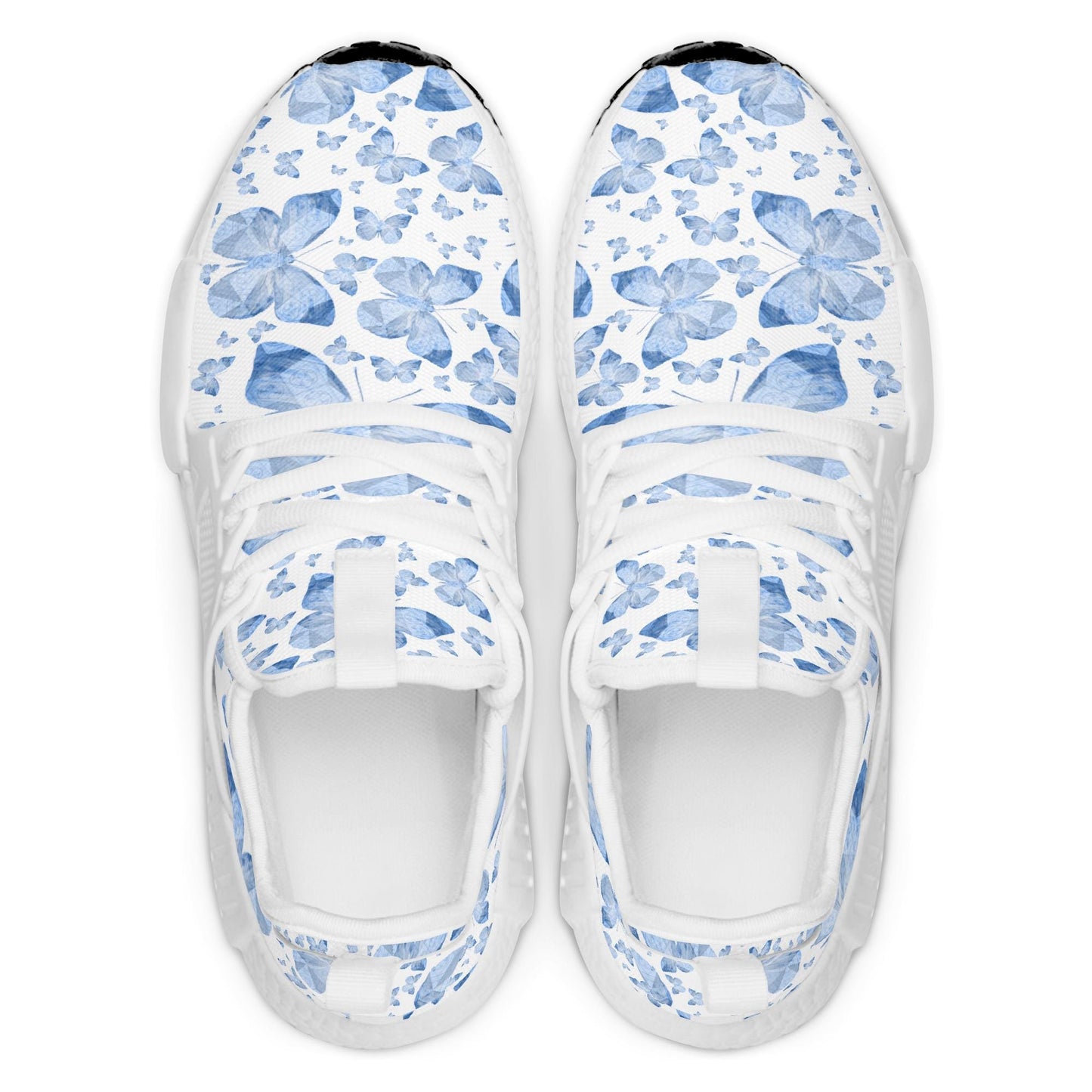 Blue Butterflies In White Lightweight Athletic Sneakers - Backstay Printable