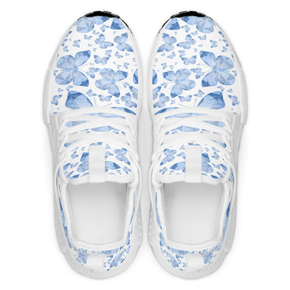 Blue Butterflies In White Lightweight Athletic Sneakers - Backstay Printable