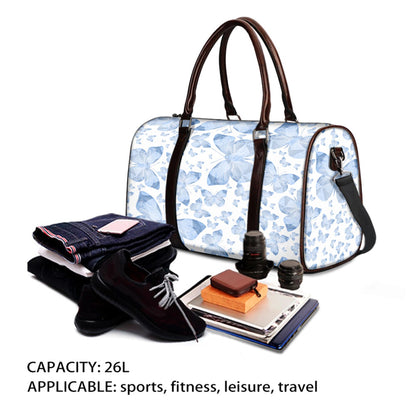 Blue Butterflies In White Duffle Bag