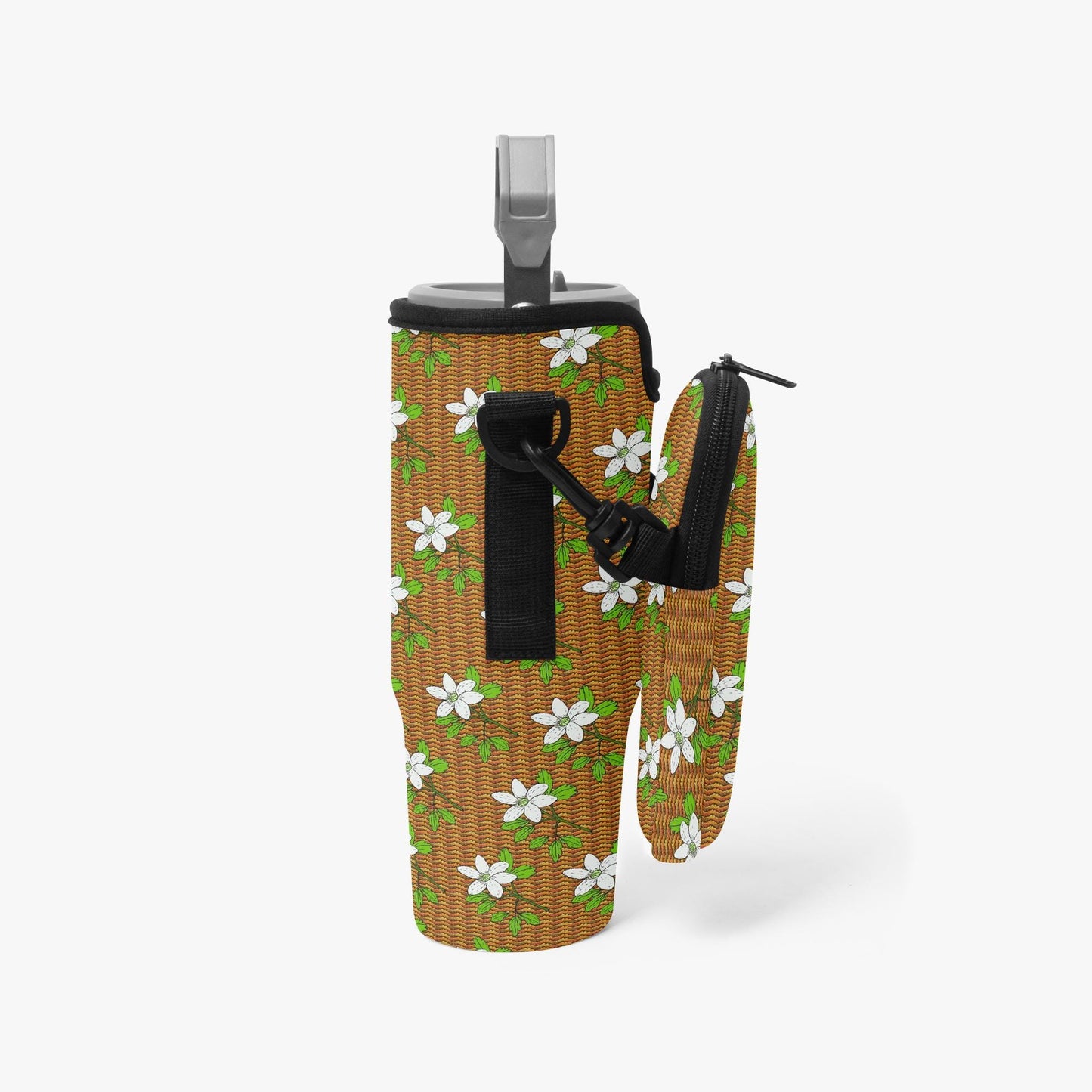 Floral In Plaid Tumbler Sleeve with Phone Holder