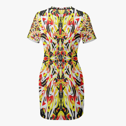 Colorful Dragon Slim-fit Short-sleeved Dress