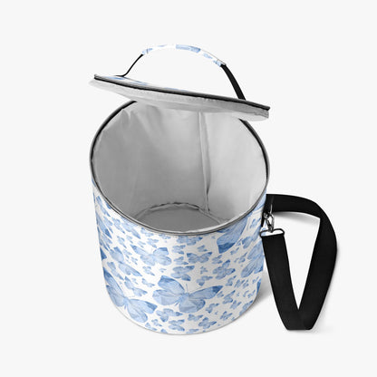 Blue Butterflies In White Round  Insulated Bags