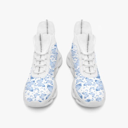 Blue Butterflies In White High-top Bounce Mesh Knit Sneakers
