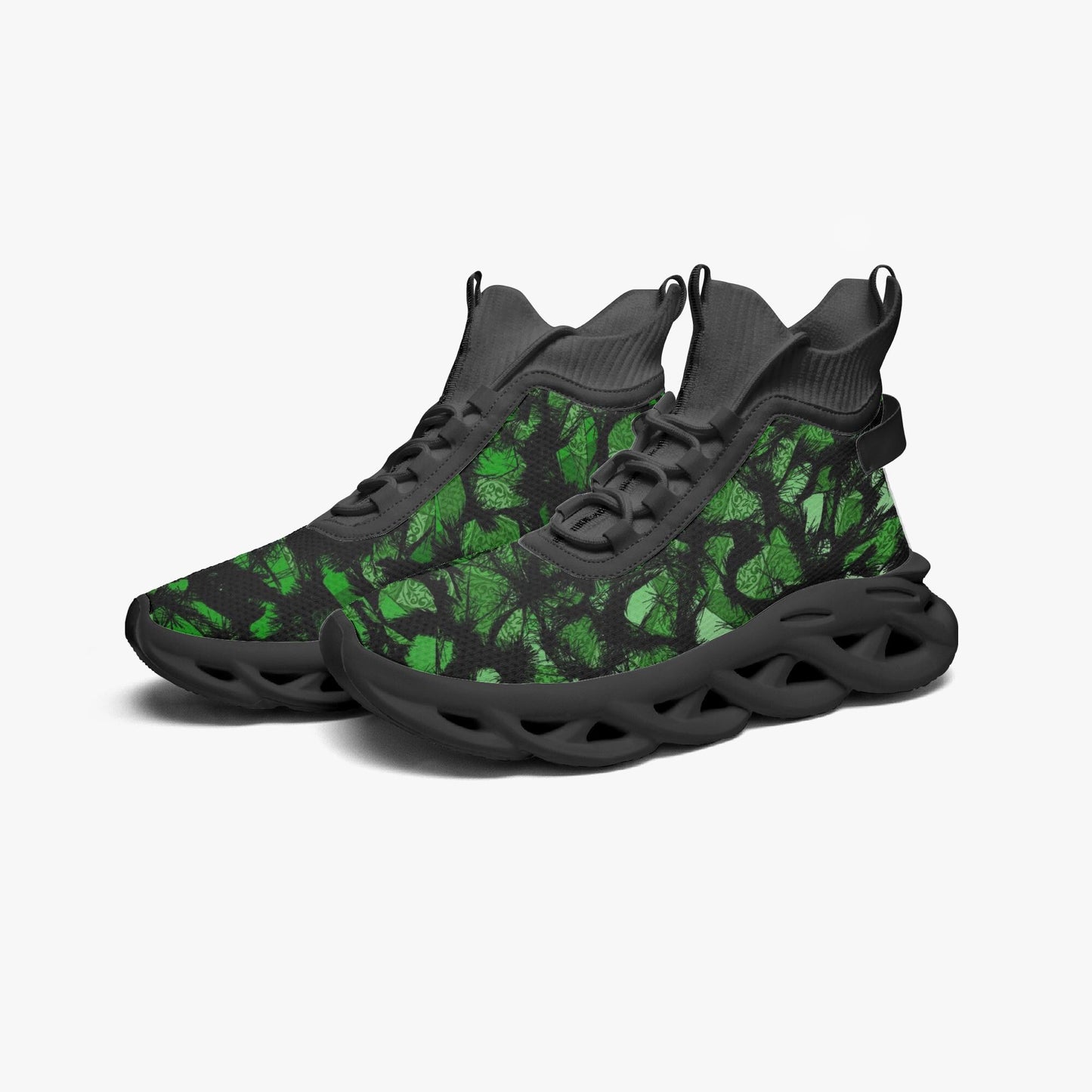 Green Fur Like  High-top Bounce Mesh Knit Sneakers