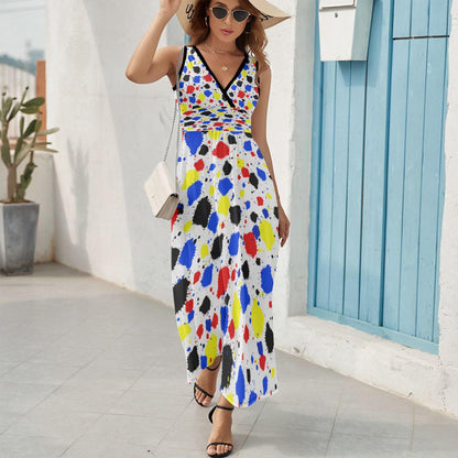 Paint Drip V-neck Sleeveless Dress