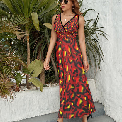 Vibrant nimal Print V-neck Sleeveless Dress