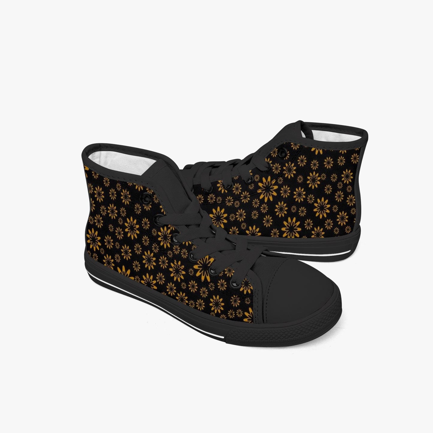 Flower Boomtelyah Kid’s High-Top Canvas Shoes-Black