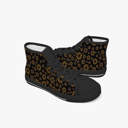 Flower Boomtelyah Kid’s High-Top Canvas Shoes-Black