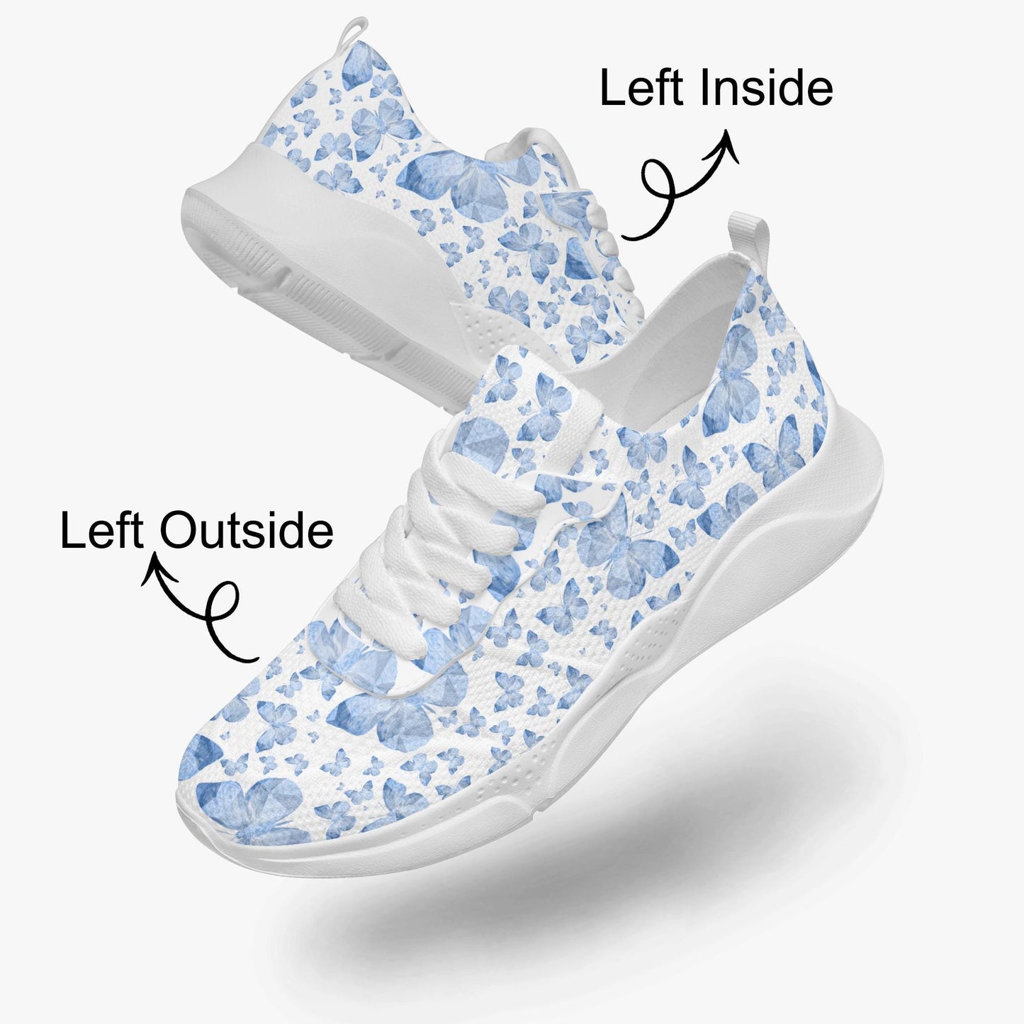Blue Butterflies In White Women's Running Shoes