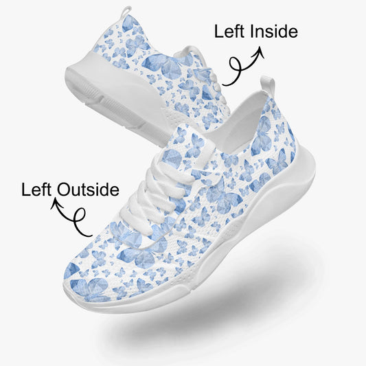 Blue Butterflies In White Women's Running Shoes