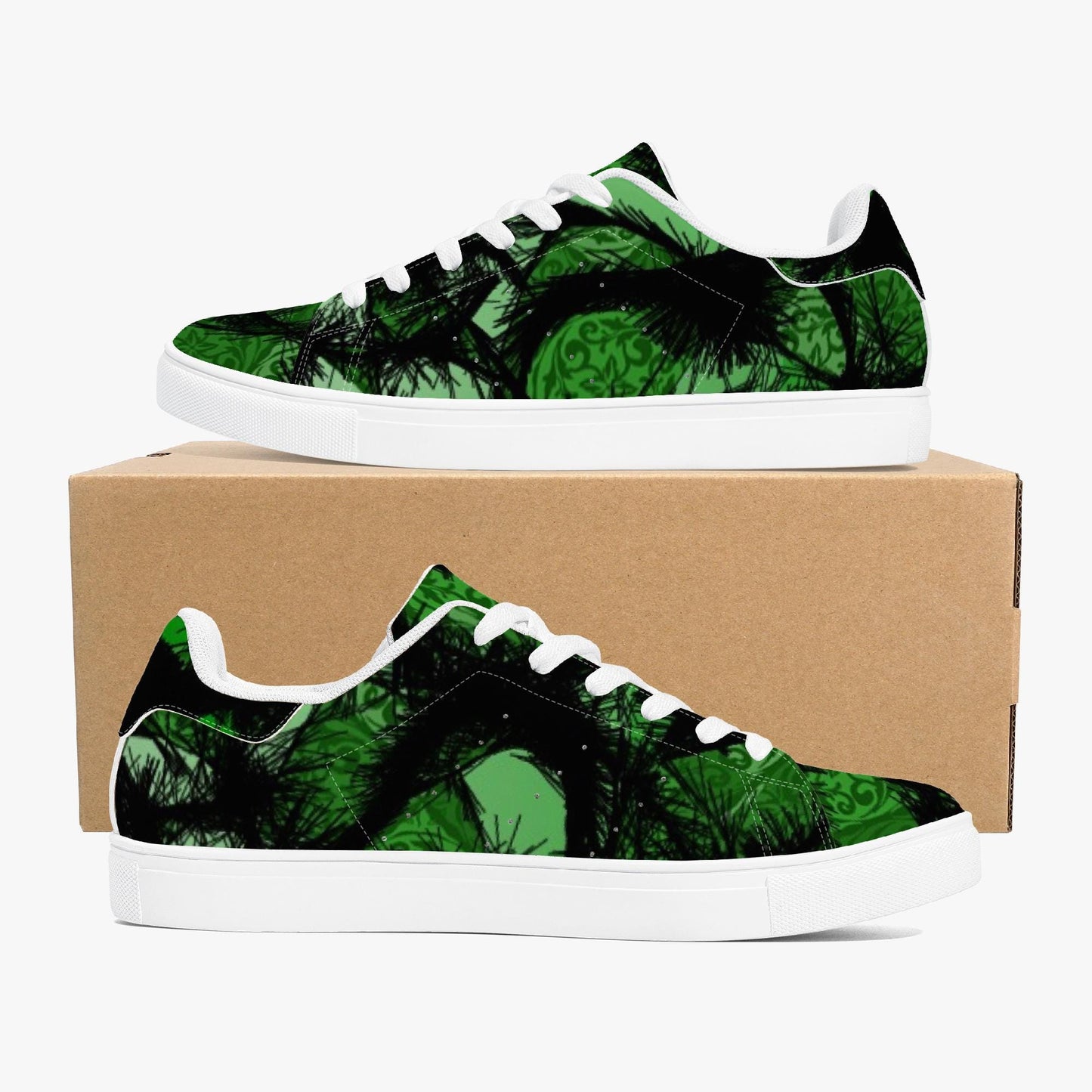 Green Fur Like  Classic Low-Top Leather Sneakers - White/Black
