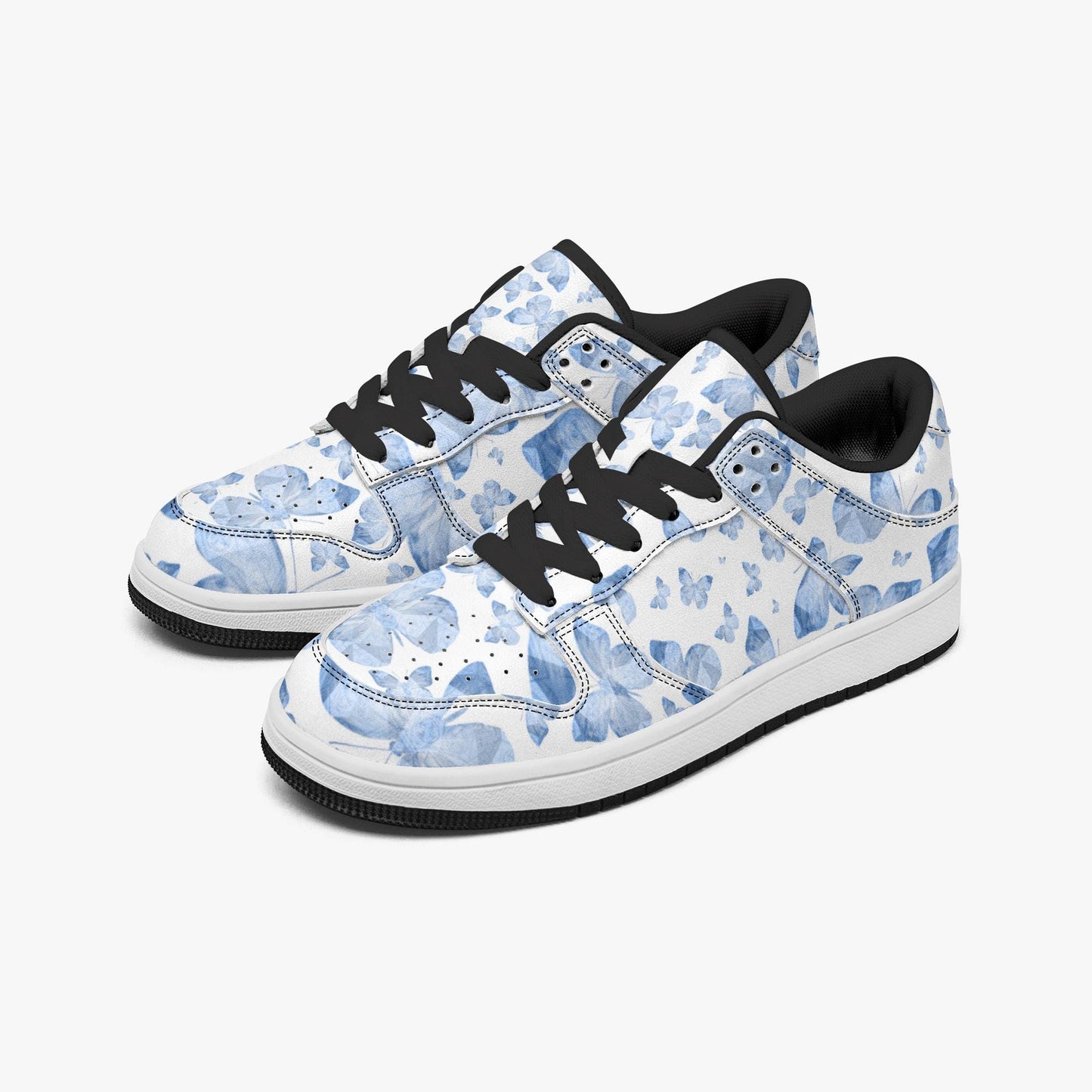 Blue Butterflies in White Dunk Stylish Low-Top Leather Sneakers