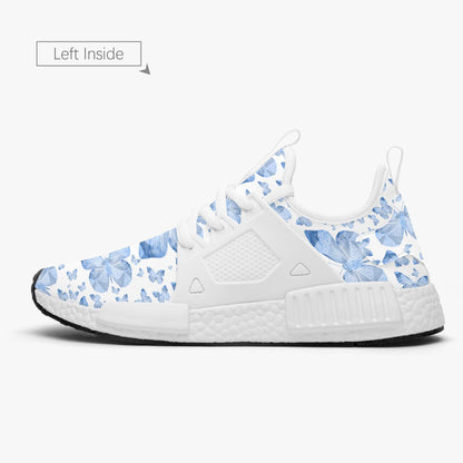 Blue Butterflies In White Lightweight Athletic Sneakers - Backstay Printable
