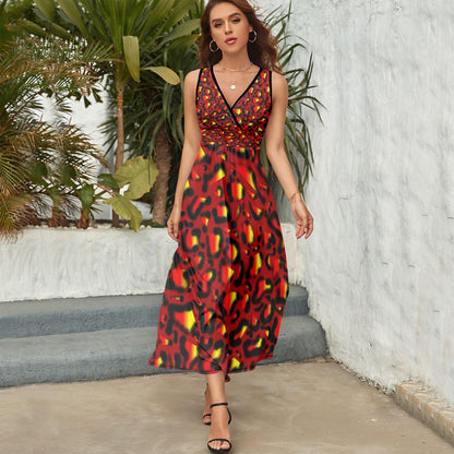 Vibrant nimal Print V-neck Sleeveless Dress