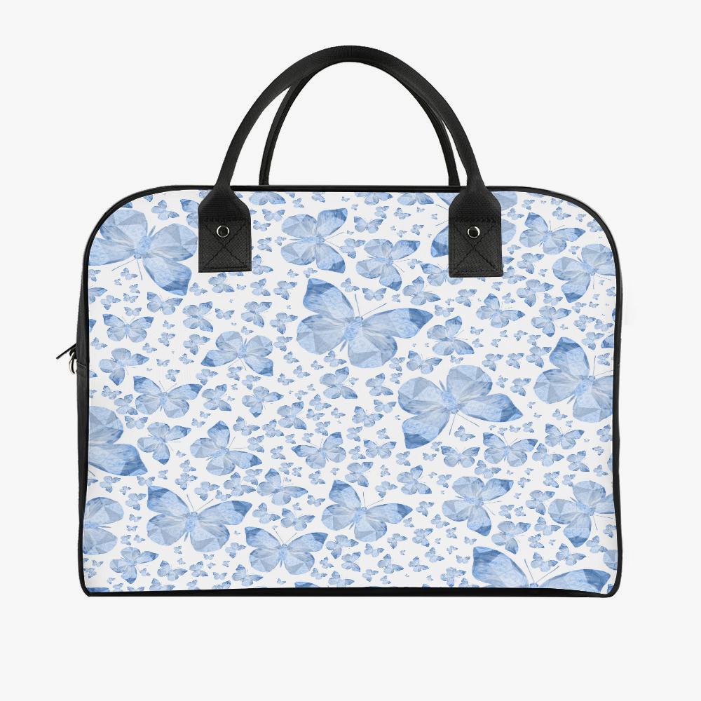 Blue Butterflies In White Large Travel Handbag