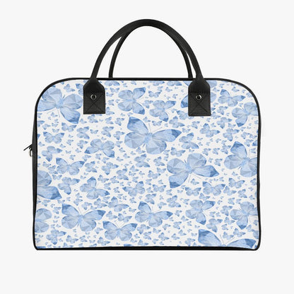Blue Butterflies In White Large Travel Handbag