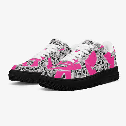 Skulls In Black Low-Top Leather Sports Sneakers - Black Sole