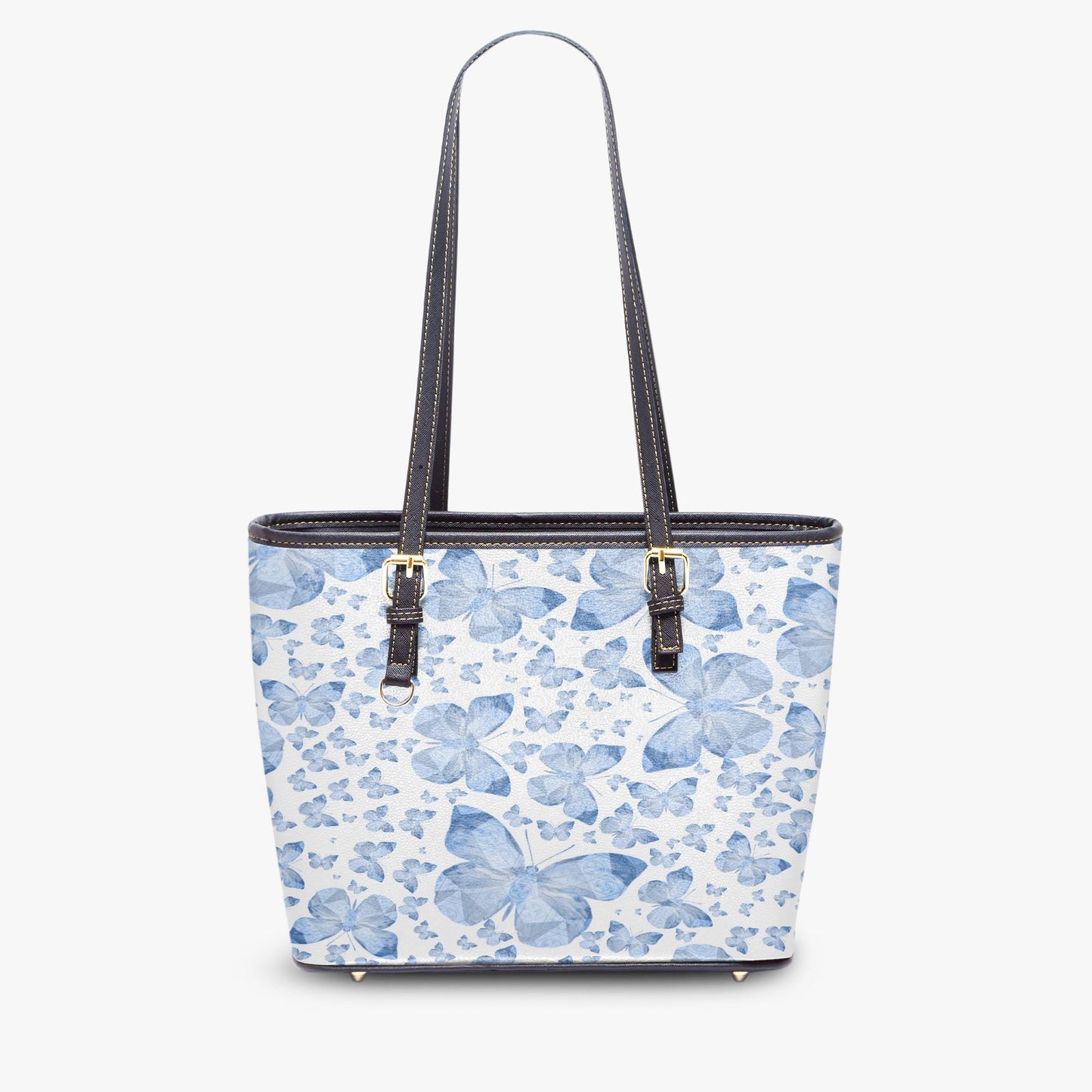 Blue Butterflies In White Medium Leather Tote Bag for Women