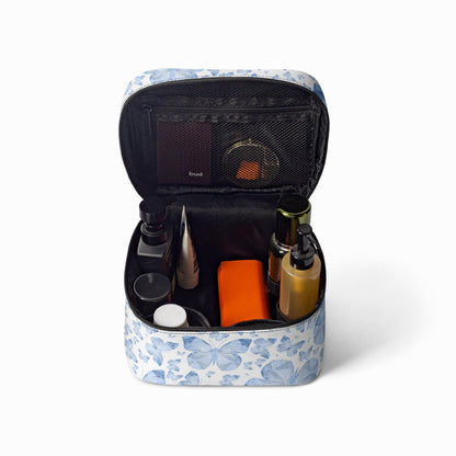 Blue Butterflies In White Travel Makeup Bag