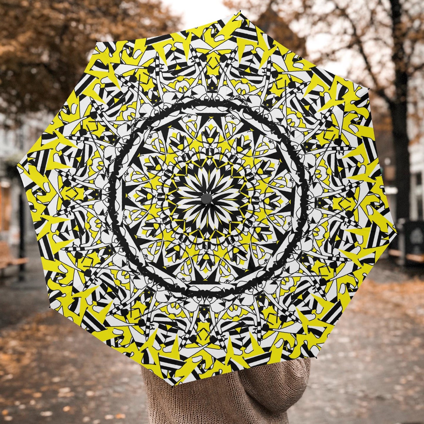 Flower Bloom In Yellow Automatic Folding Umbrella