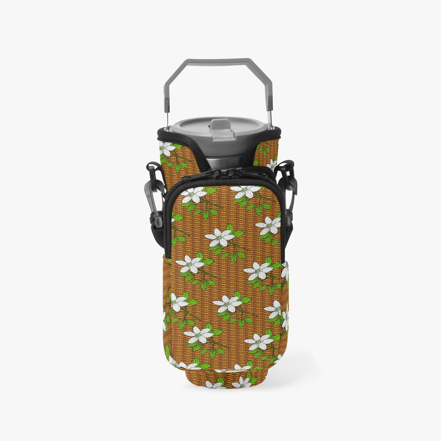 Floral In Plaid Tumbler Sleeve with Phone Holder