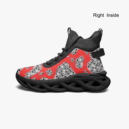 Skulls In Red High-top Bounce Mesh Knit Sneakers