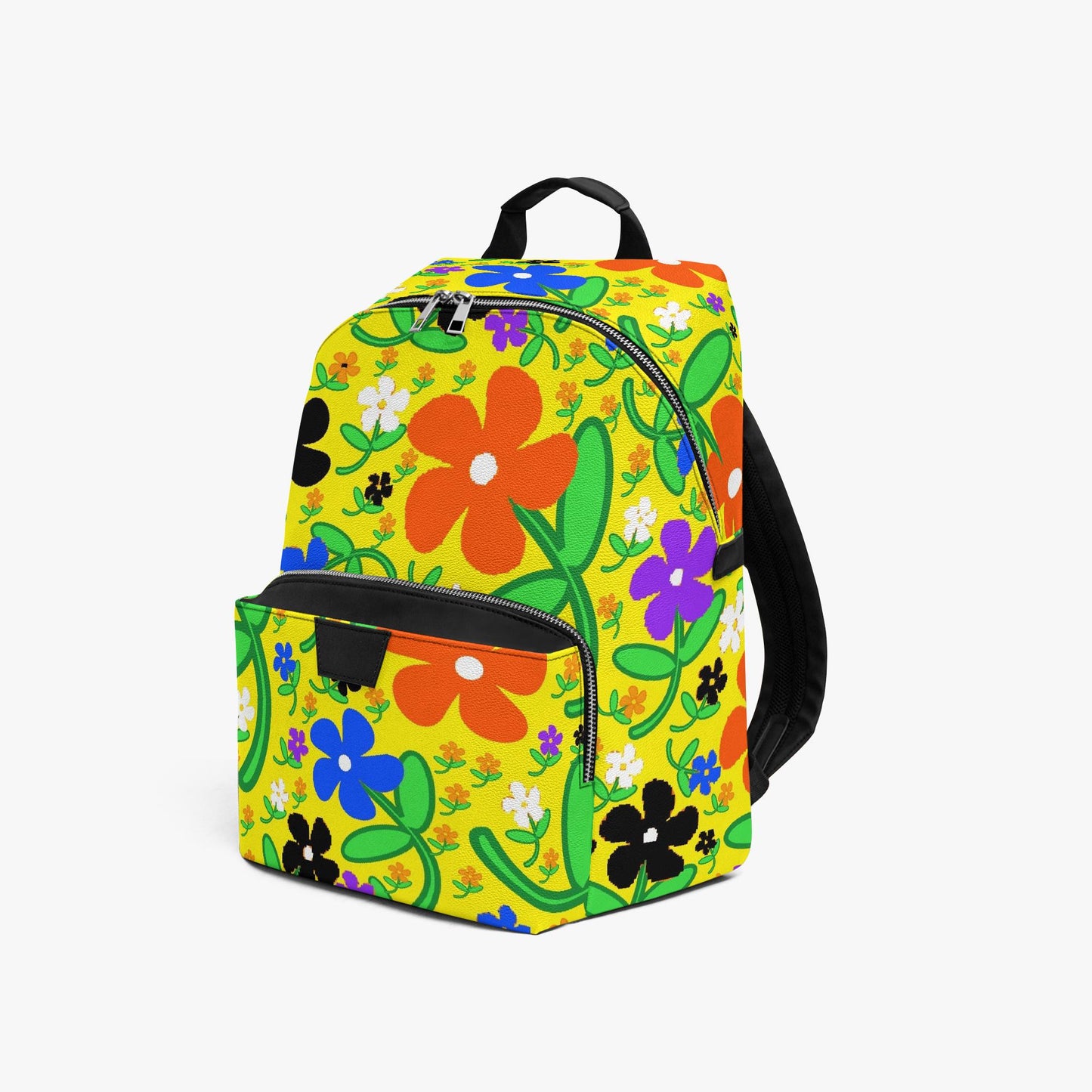 Colorful Flower Zipper-up Leather Backpack