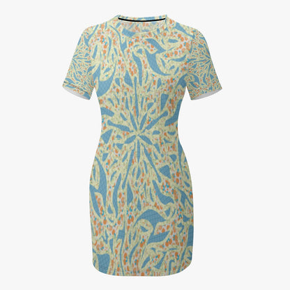 Green And Blue Sensation Slim-fit Short-sleeved Dress