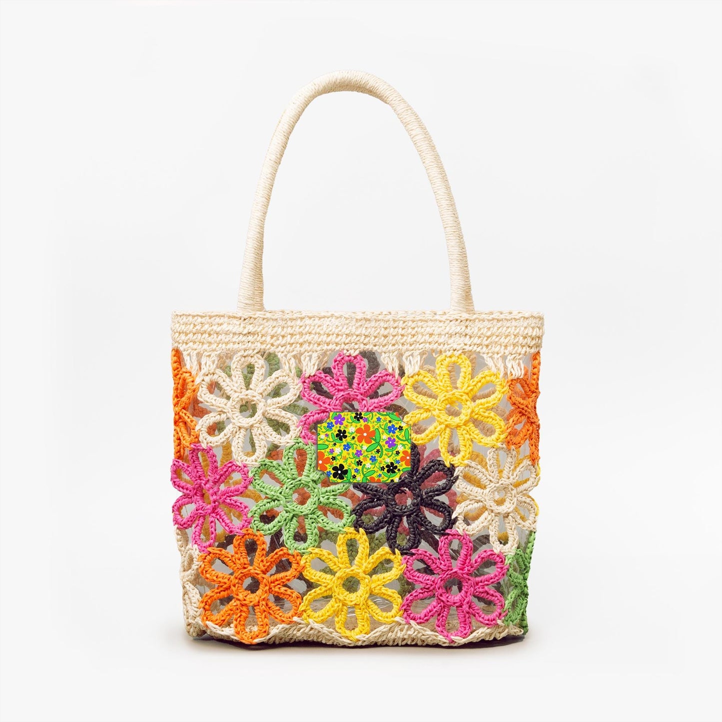 Bright Floral Colorful Flowers Straw Bag