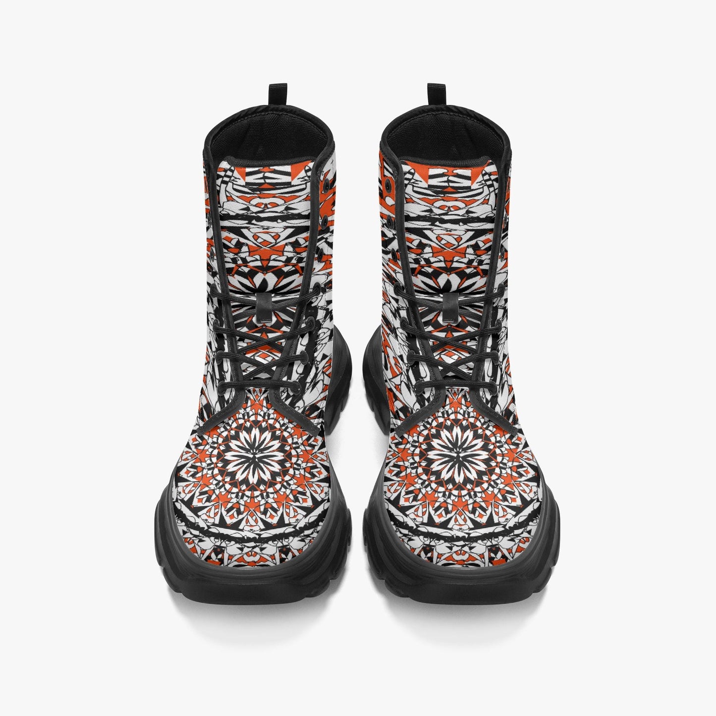 Flower Bloom In Orange Casual Leather Chunky Boots