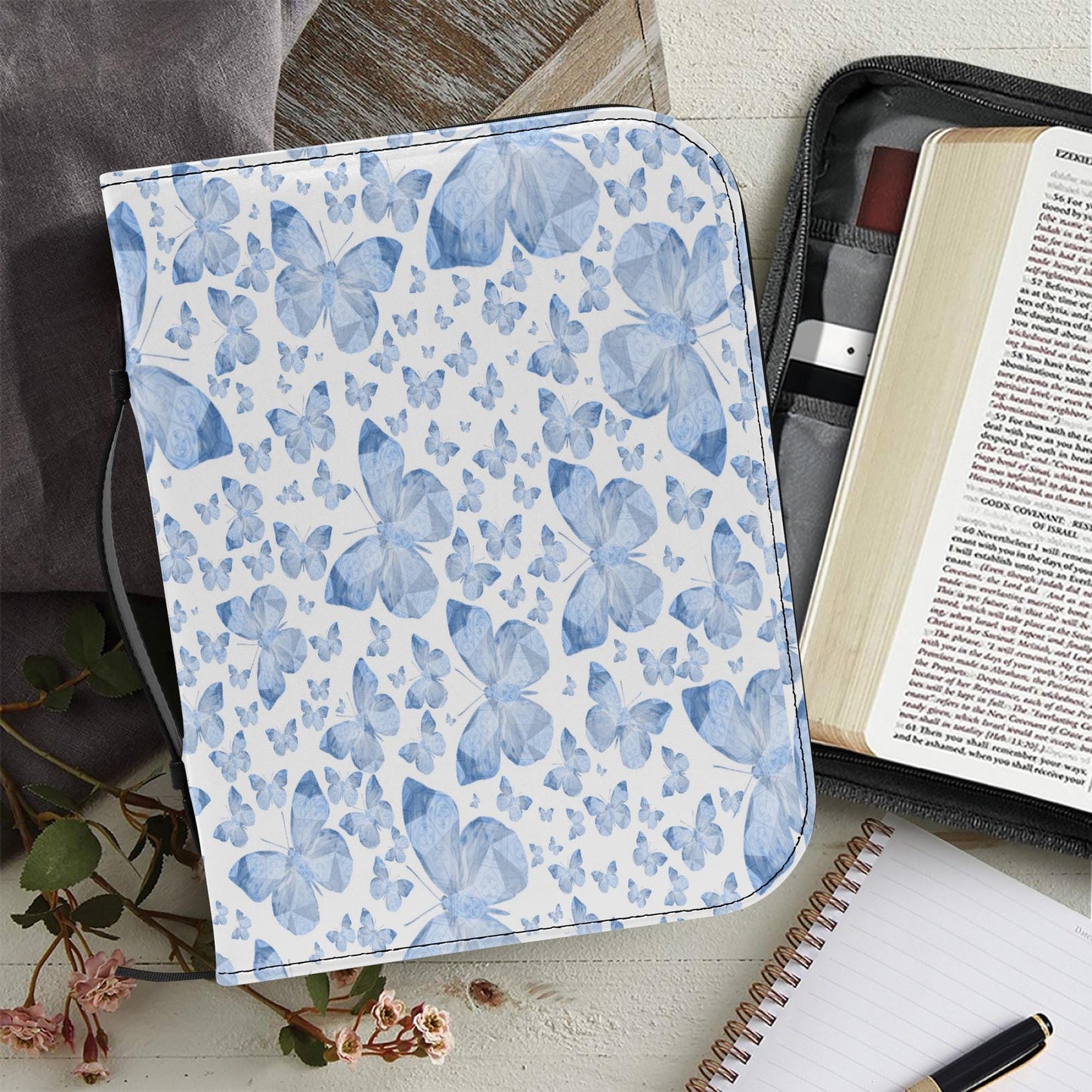 Blue Butterflies In White Bible Cover