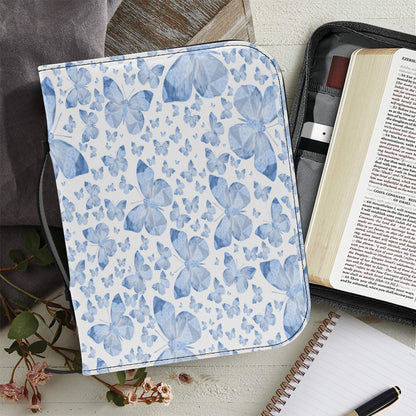 Blue Butterflies In White Bible Cover
