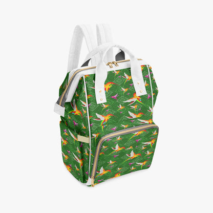 Humming Birds In Plaid Green Diaper Backpack