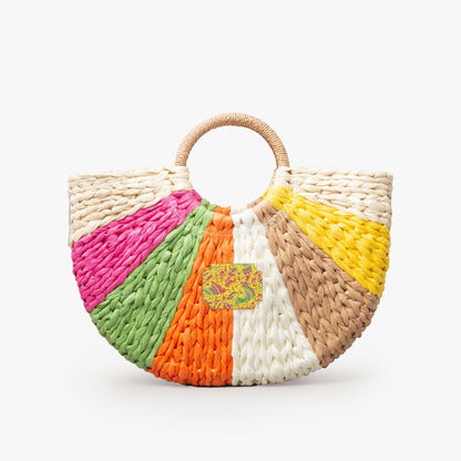 Festive Fun Straw Rainbow Handbag