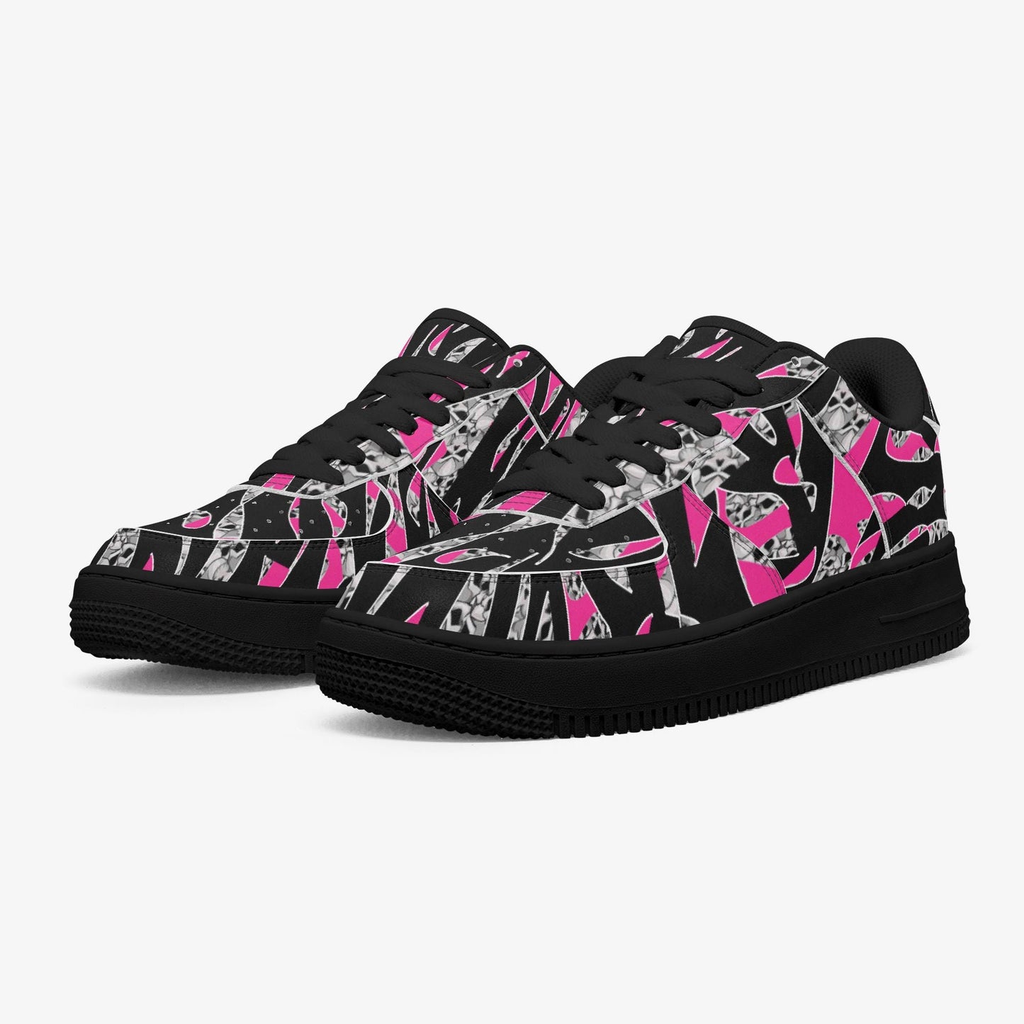 Skullfetti Low-Top Leather Sports Sneakers - Black Sole
