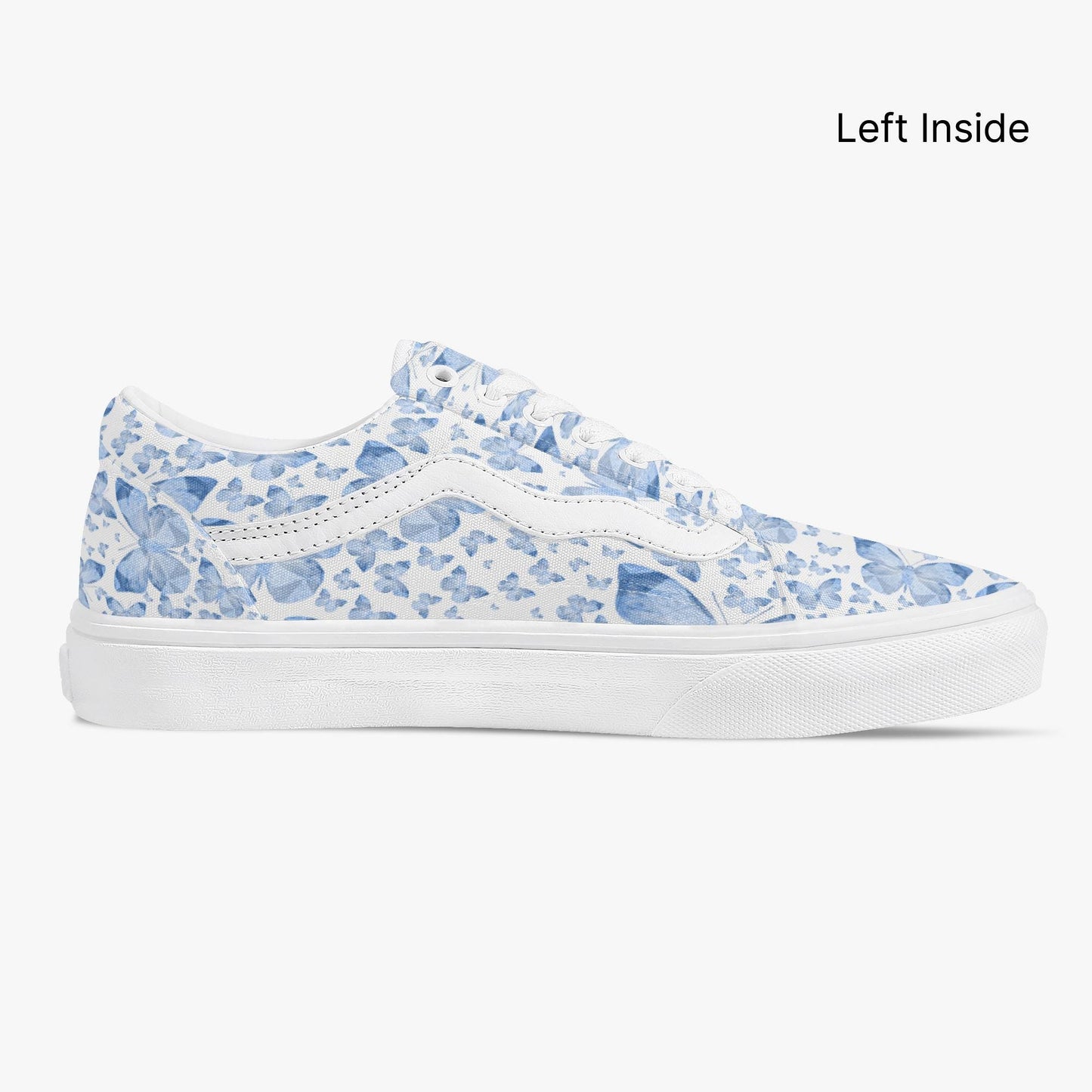 Blue Butterflies In White Trendy Low-Top Canvas Sneakers