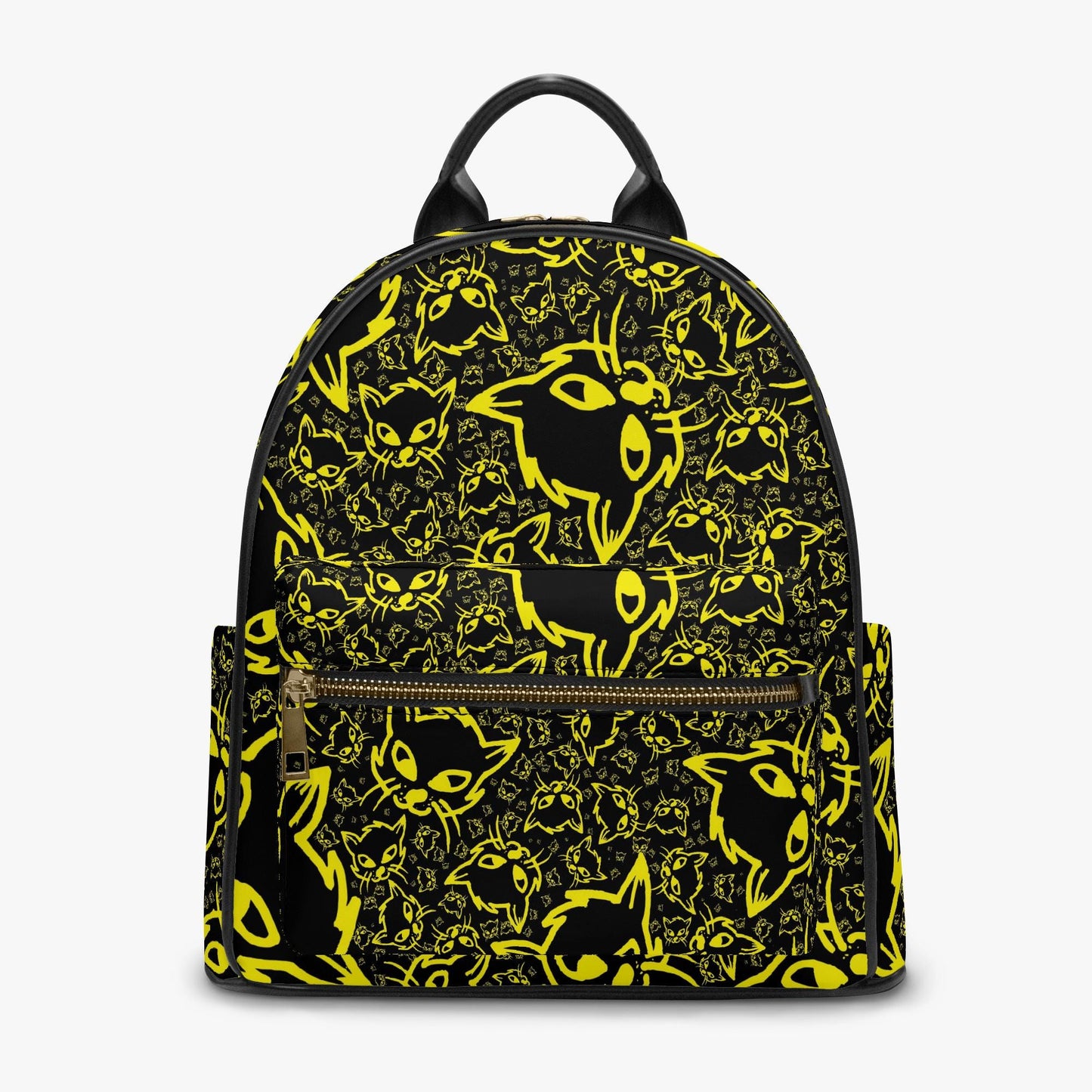 Black Yellow Mellow All Over Printed PU Backpack