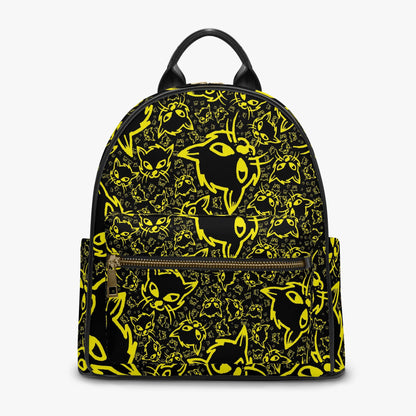 Black Yellow Mellow All Over Printed PU Backpack