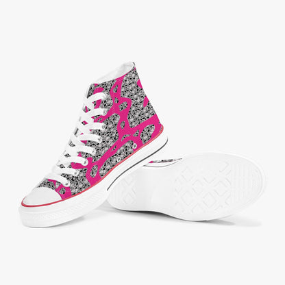 Skulls In Pink High-Top Canvas Shoes - White