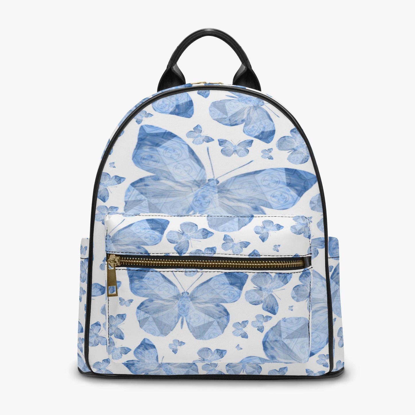Blue Butterflies In White  All Over Printed PU Backpack